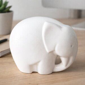 Vintage White Ceramic Elephant Figurine | Mid Century Style
